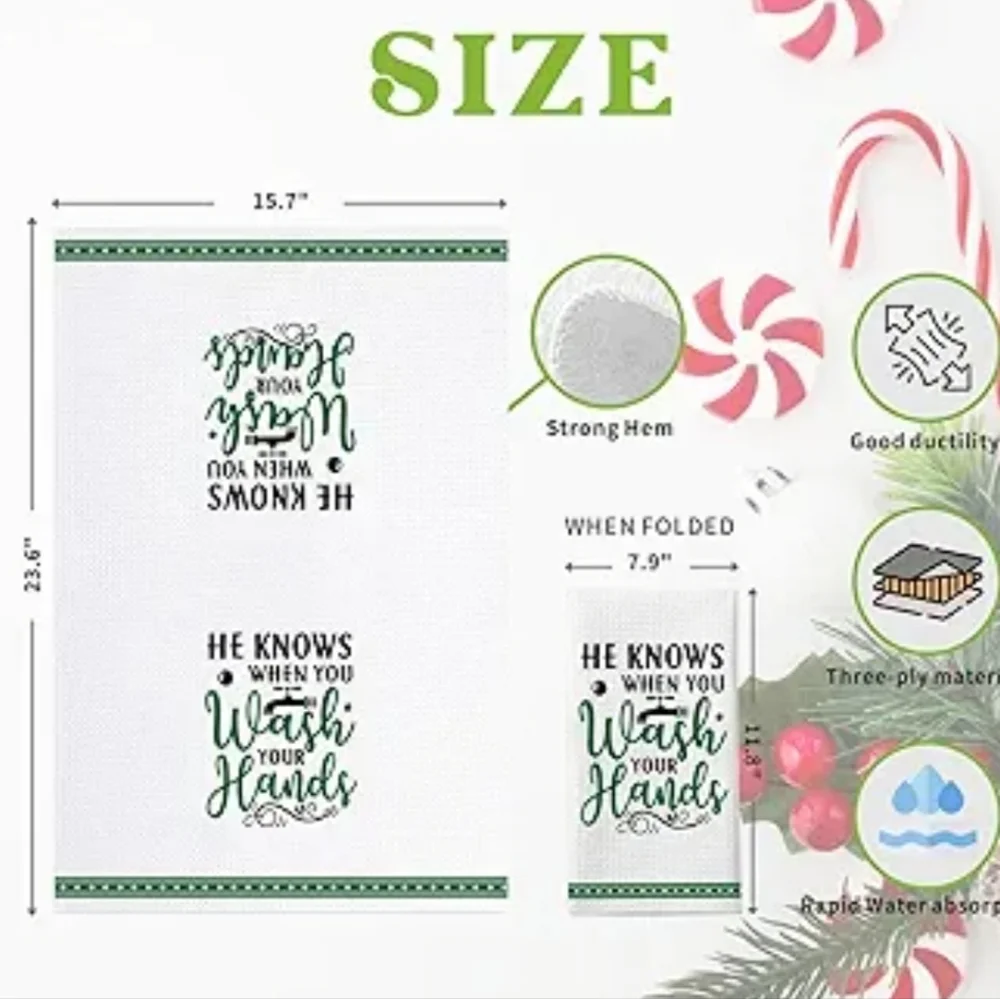 2 Pack Funny Christmas Bathroom/Kitchen Towels